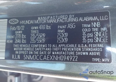 2022 Hyundai Tucson Sel from USA, damaged, VIN 5NMJCCAEXNH094922